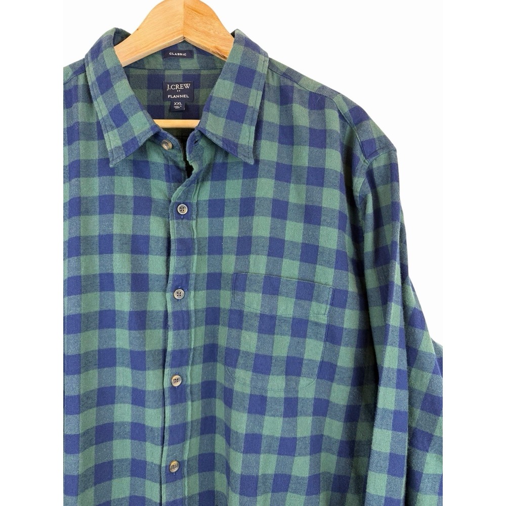 J Crew Men's XXL Green Blue‎ Flannel Button Shirt Preppy Outdoors Classic Rugged